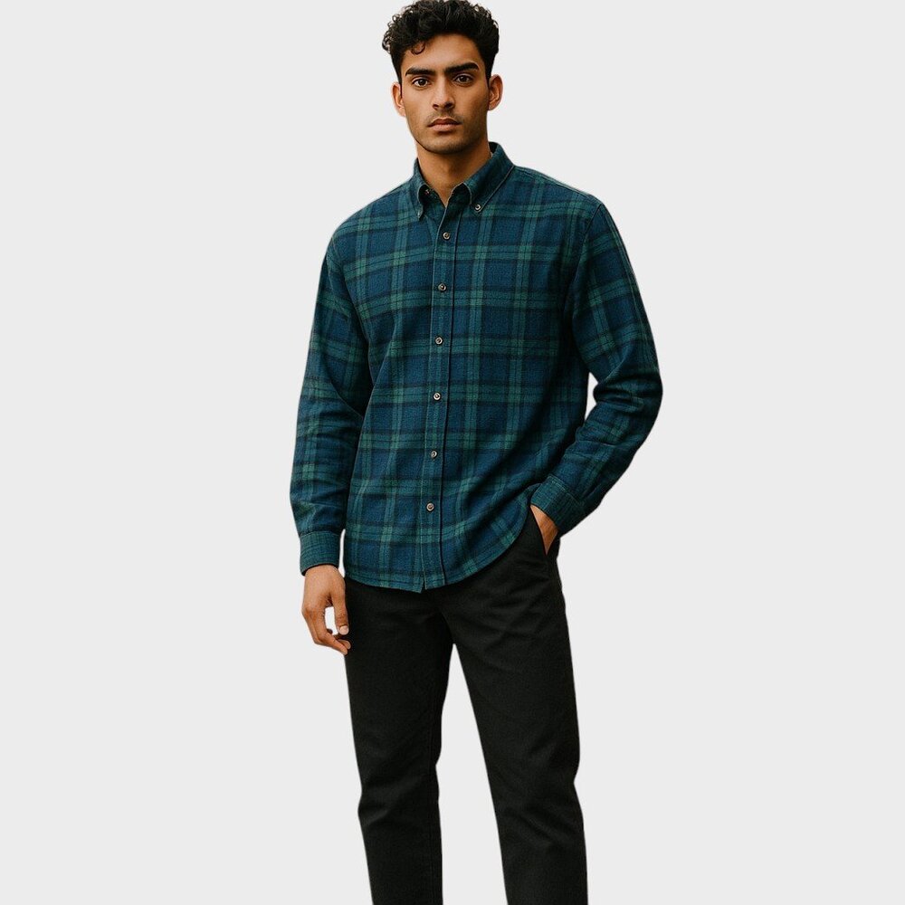 L.L.Bean Men's XL Blue Scotch Plaid Flannel Long Sleeve Traditional Fit Shirt